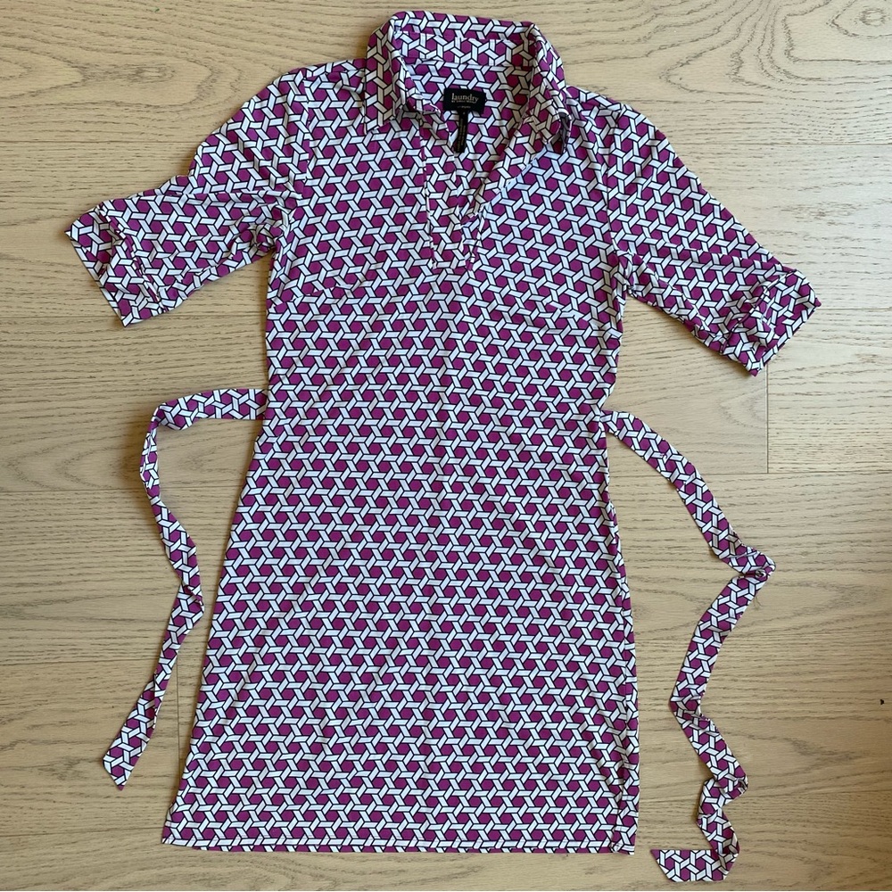 Laundry by Shelli Segal, Purple/White Geometric Print Dress, Collar, Sporty, US4